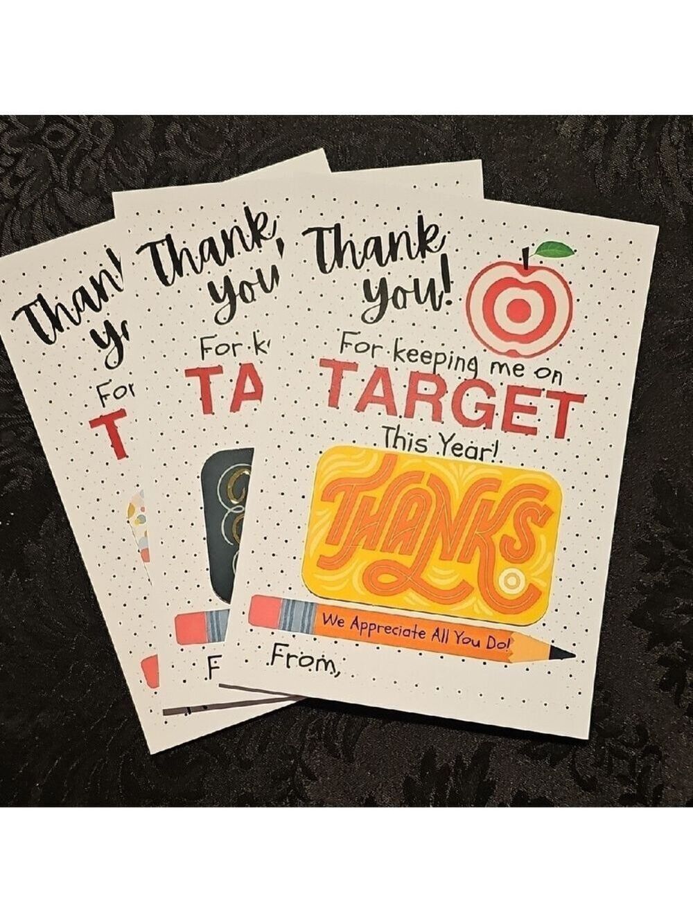 Target Themed Teacher Appreciation Cards with "Target" Apple